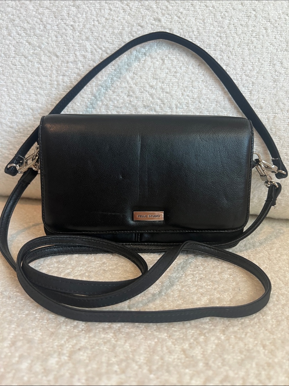 Vintage Y2K Pelle Studio Black Leather Convertible Crossbody Handbag